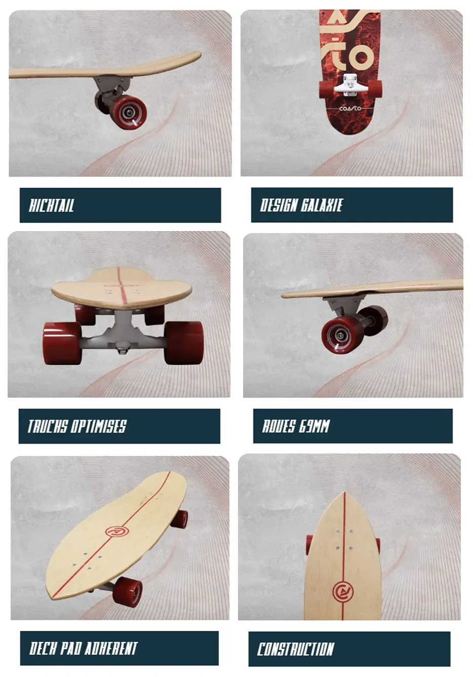 Coasto Nova 33,5" surfskate tavola acero 7 strati