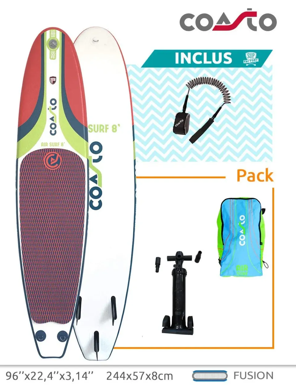 Coasto Air Surf 8' tavola surf gonfiabile 244 cm thruster
