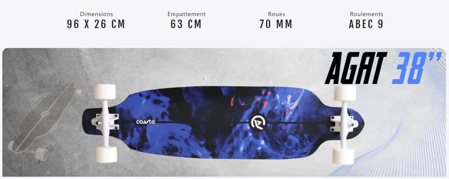 Coasto Agate 38 surfskate 96 cm ruote morbide 75A