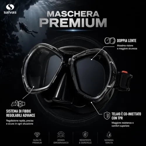 Salvas Phoenix maschera sub nera doppia lente silicone