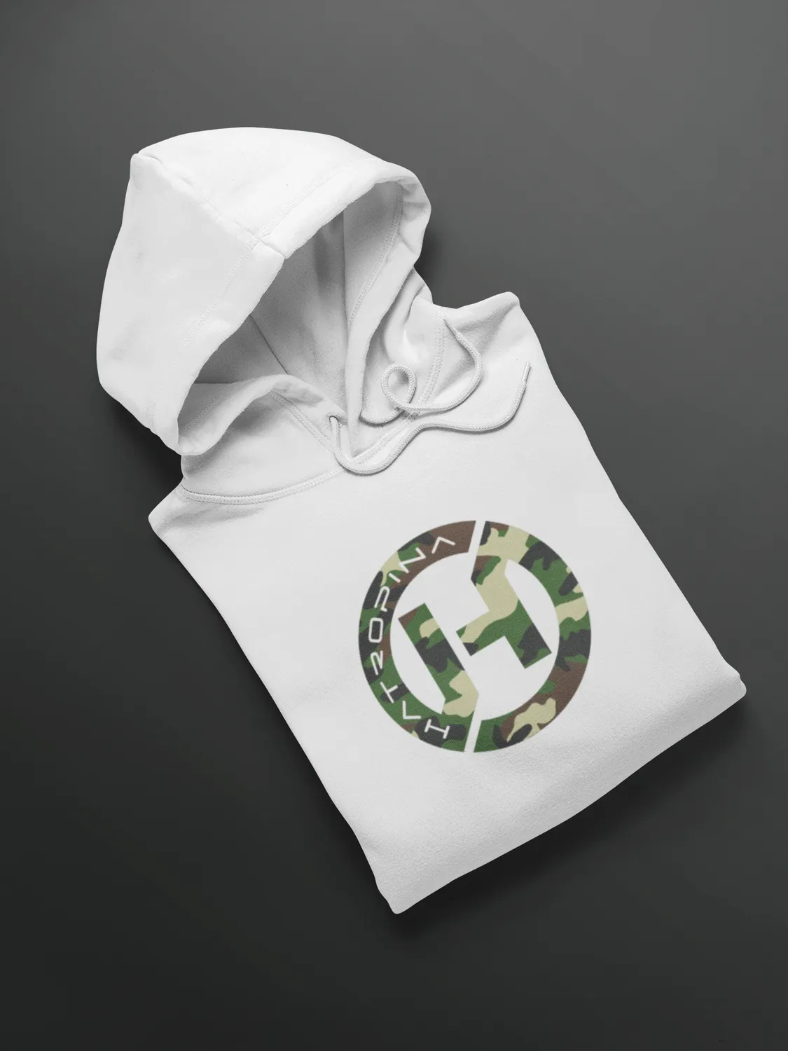 Hatropina Logo Camo W felpa cappuccio unisex bianca 280g