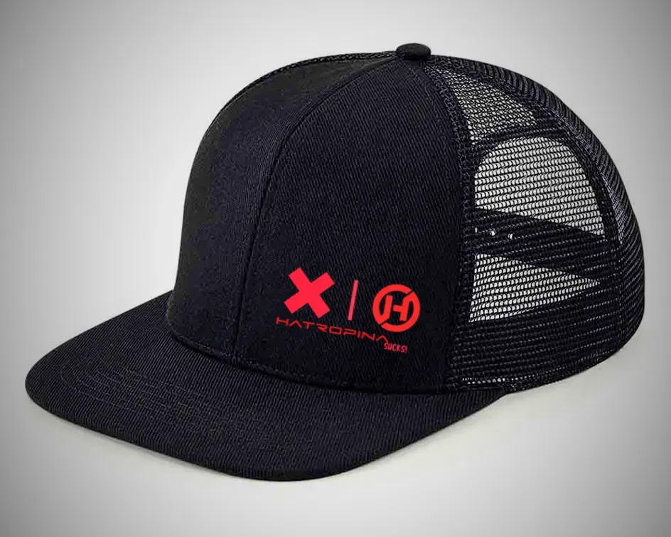 Hatropina Sucks! cappellino trucker snapback nero flat