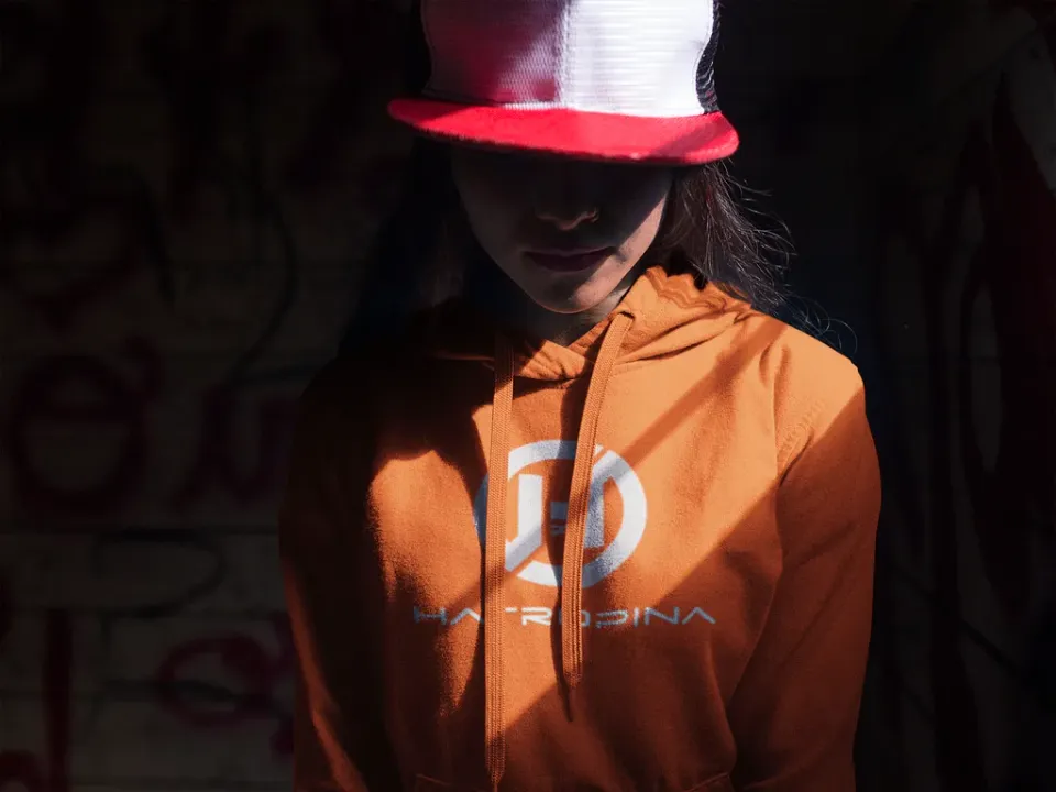 Hatropina O Logo Team felpa cappuccio arancione cotone