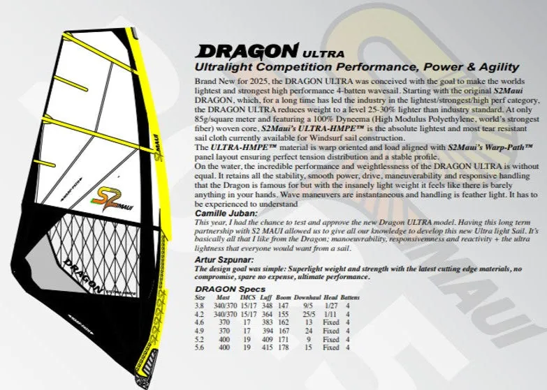 S2Maui Dragon 2025 Ultra-HMPE vela wave 4 stecche