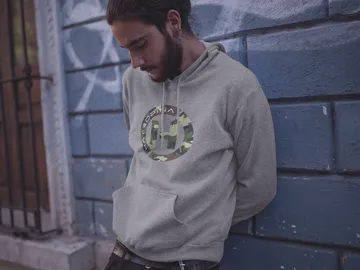 Hatropina Logo Camo Felpa Cappuccio Cotone Grigia