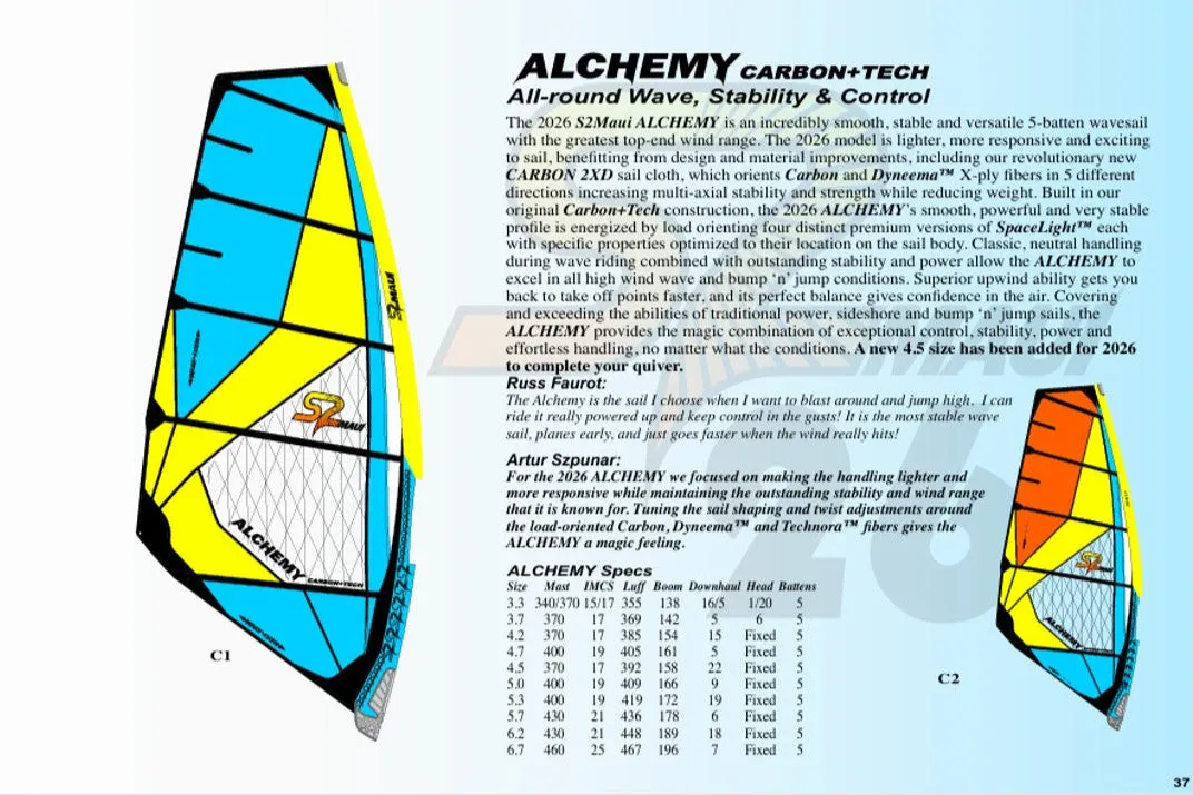 S2Maui Alchemy vela windsurf Carbon+Tech 5 stecche