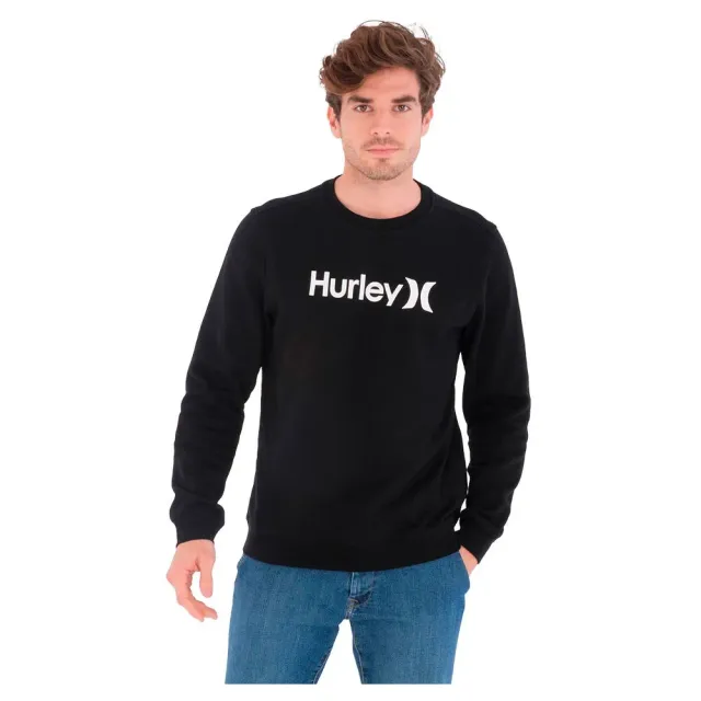 Hurley O&O felpa girocollo uomo pile cotone nero