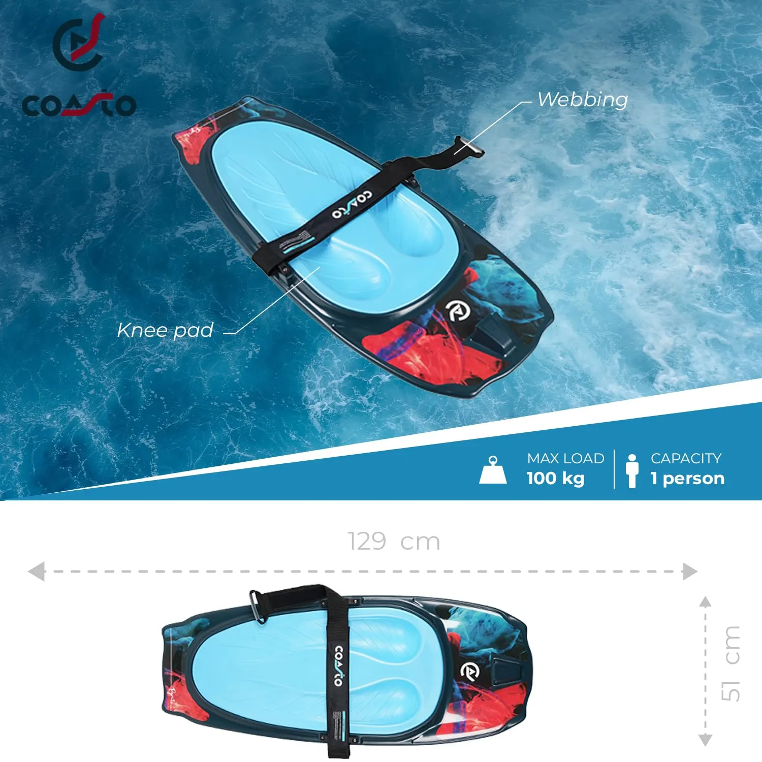Coasto PB-CKBD598 kneeboard 129 cm apoyo ginocchia 100 kg