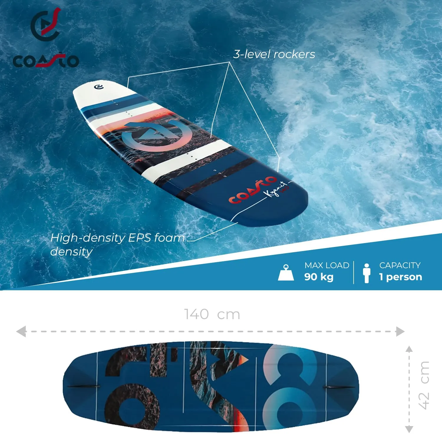 Coasto Kyanit Wakeboard 140 cm 90 kg