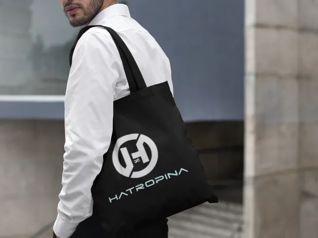 Hatropina Shopper Cotone Nera 40x42 cm Tracolla