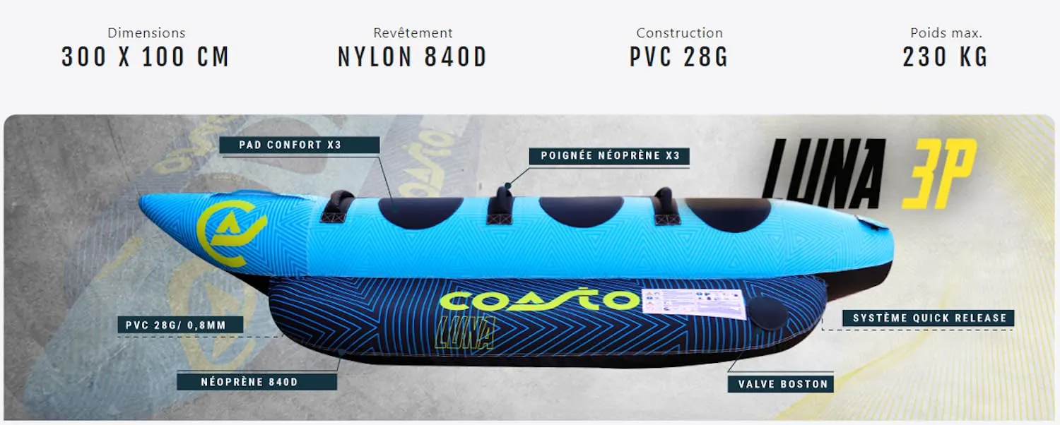 Coasto Luna banana trainabile 3 posti 300 cm blu 3P