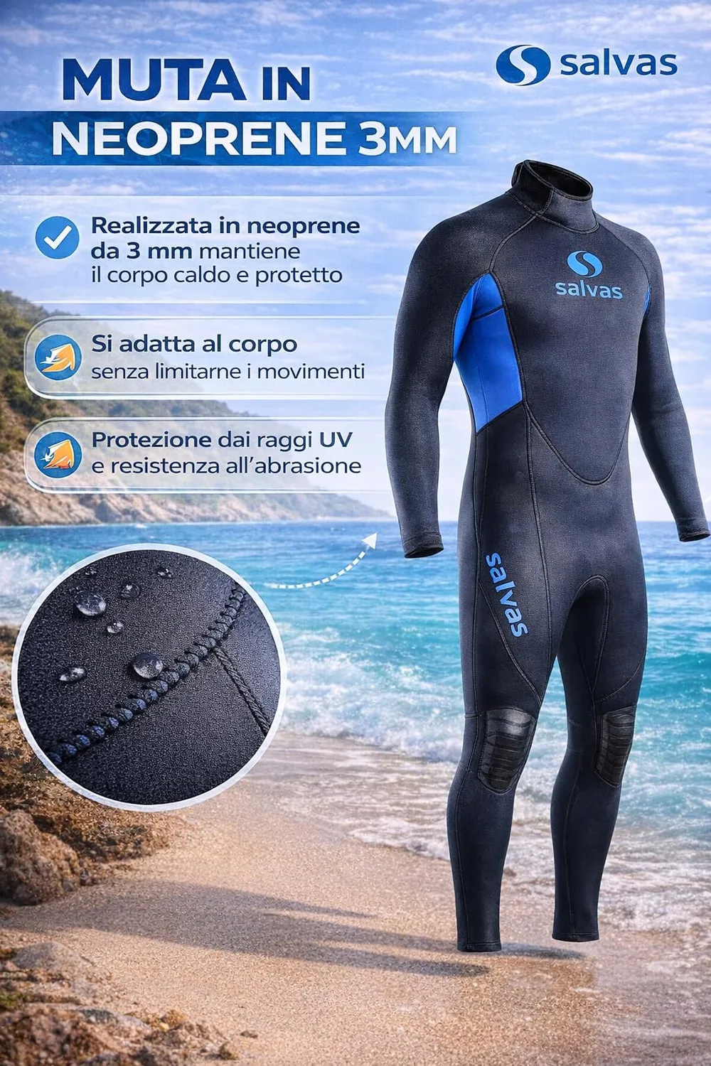Salvas Iceman 3mm muta uomo neoprene taglia S