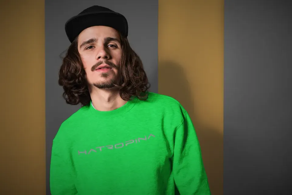 Hatropina sweat girocollo unisex verde felpato leggero