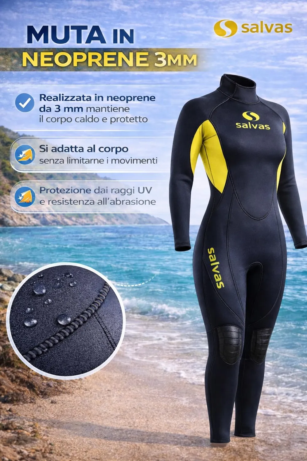 Salvas Alpha 3 mm muta donna intera M cerniera posteriore