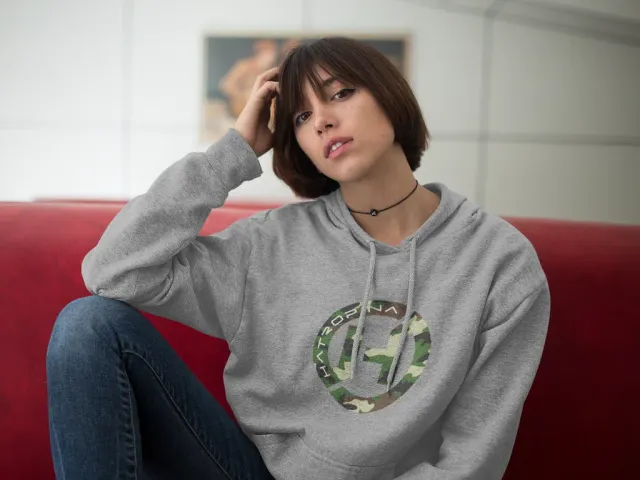 Hatropina Logo Camo Felpa Cappuccio Cotone Grigia