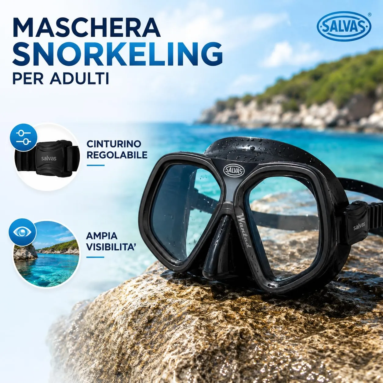 Salvas Wanted maschera sub vetro temprato visi larghi