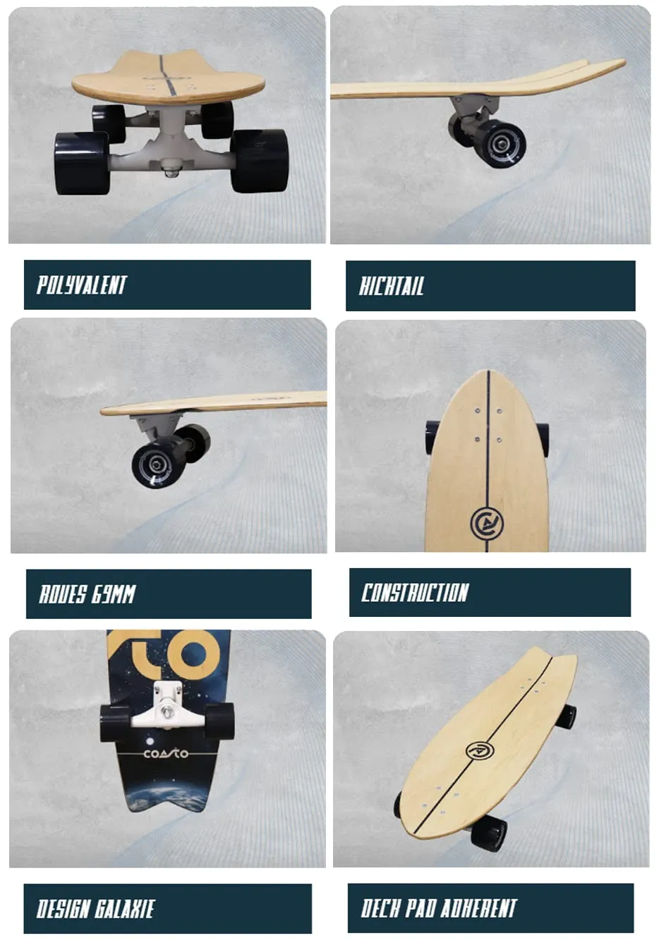 Coasto Sirius 32 surfskate kicktail ruote 82A