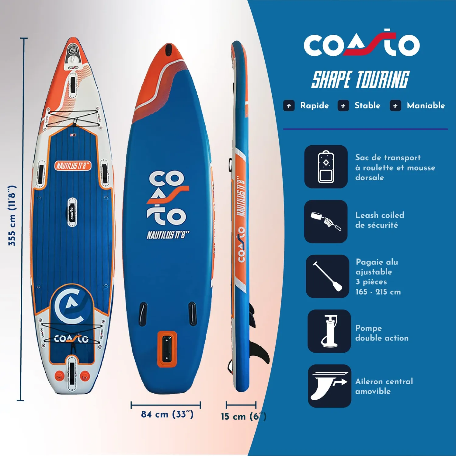 Coasto Nautilus 11'8 SUP gonfiabile stabile ottanio