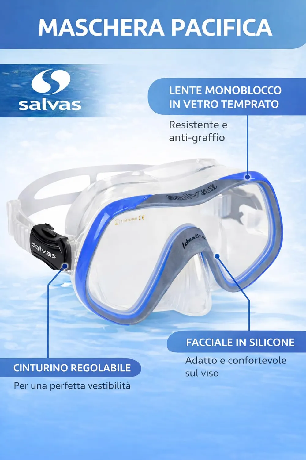 Salvas Pacific maschera sub blu monovetro visi larghi