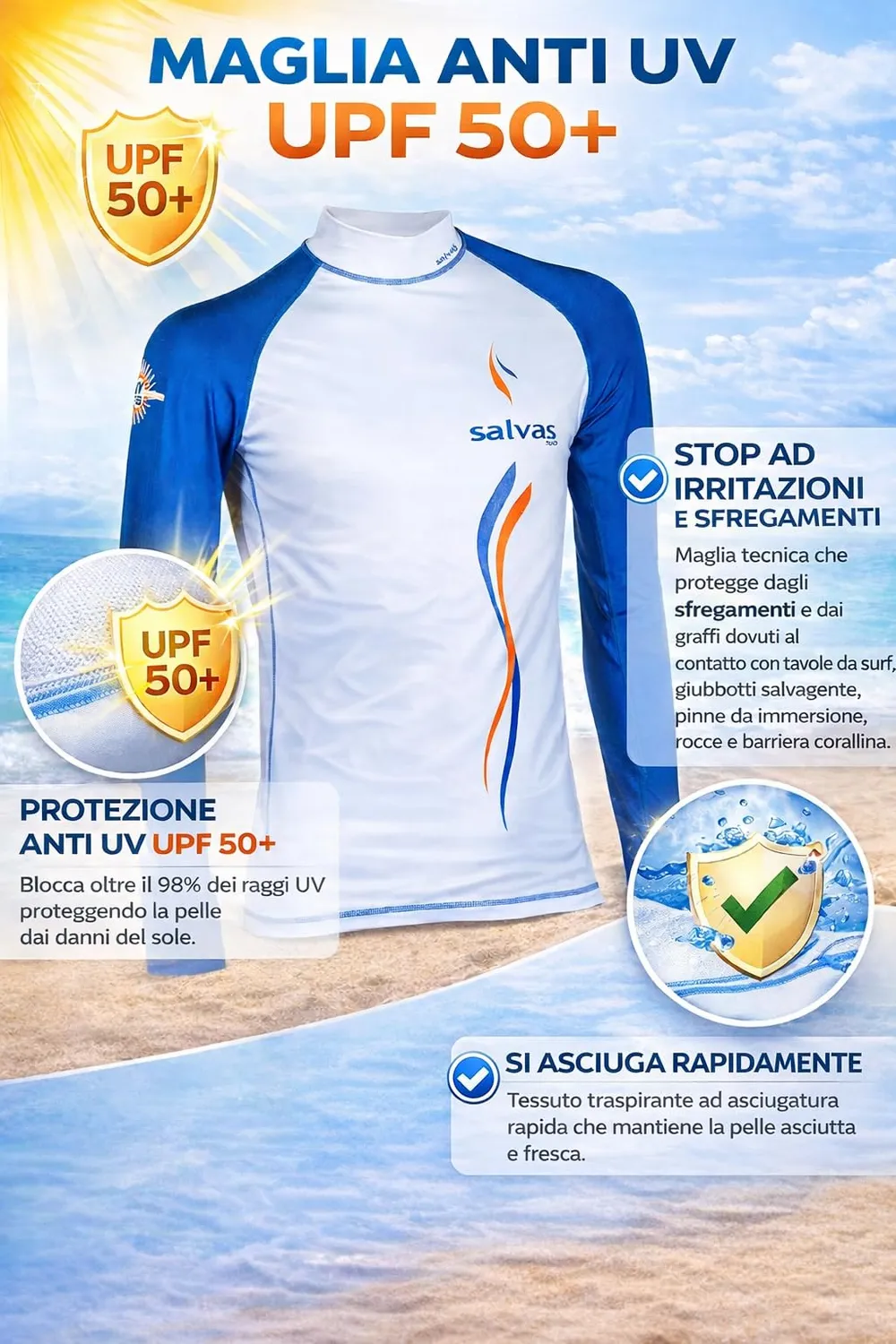 Salvas Rashguard maglia maniche lunghe L anti UV UPF 50+